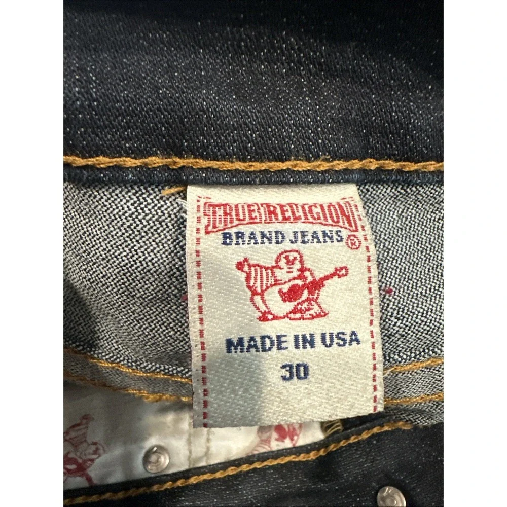 True Religion Women's Billy Straight Leg Flap Pockets Dark‎ Wash Jeans  30 34X32